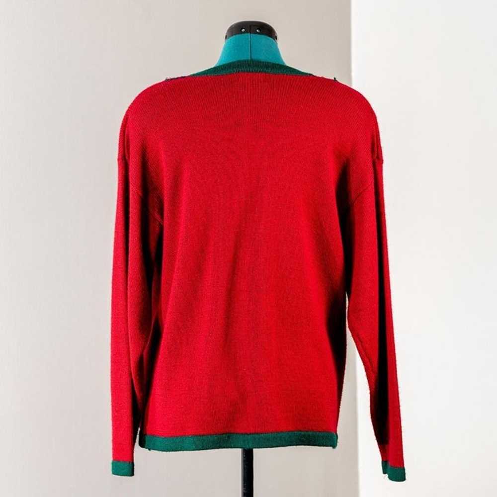 Vintage 1990s Cardigan Sweater Red Embroidered Si… - image 2