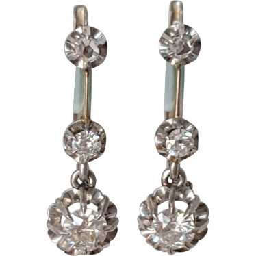 Diamond Art Deco Antique 18K Gold Drop Earrings, … - image 1