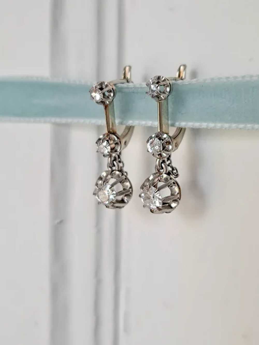Diamond Art Deco Antique 18K Gold Drop Earrings, … - image 6