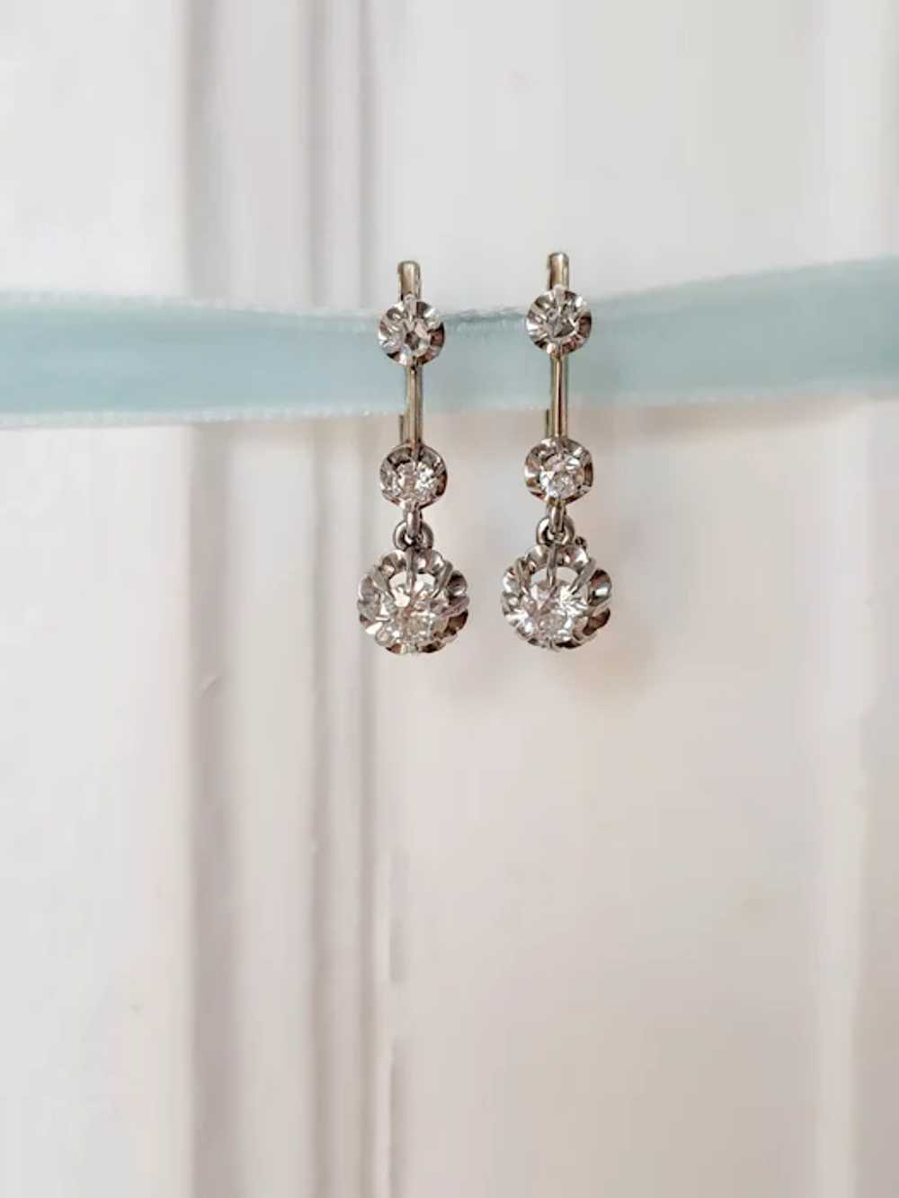 Diamond Art Deco Antique 18K Gold Drop Earrings, … - image 8