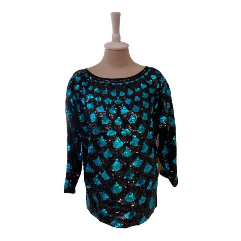 Vintage 8os Sequin Sequined Blouse Top Bling Spar… - image 2