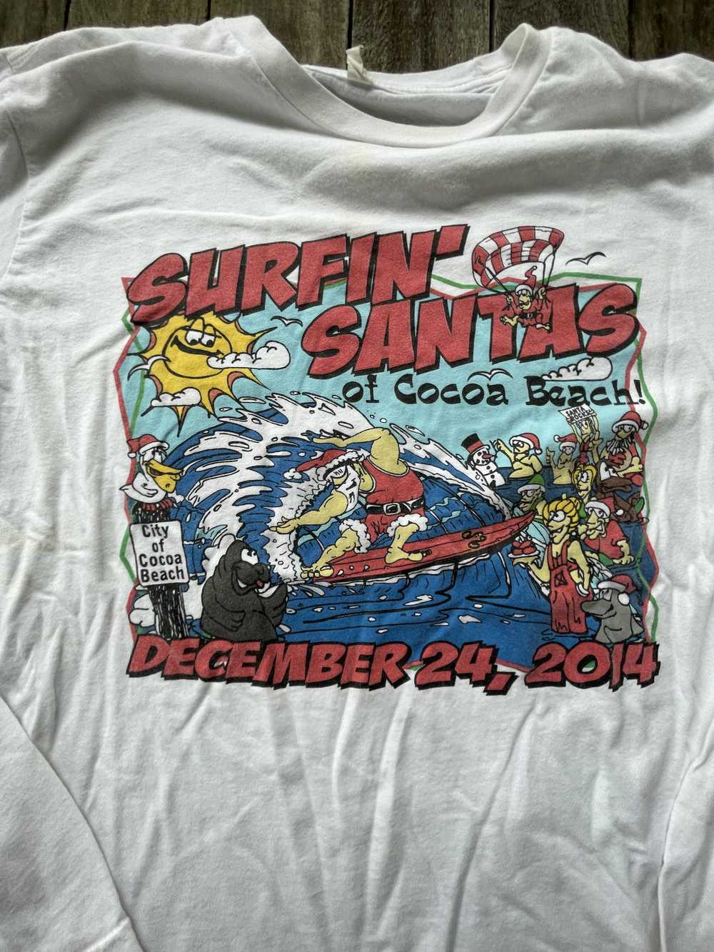 Vintage Cocoa Beach Surfin' Santa Long Sleeve T-S… - image 2