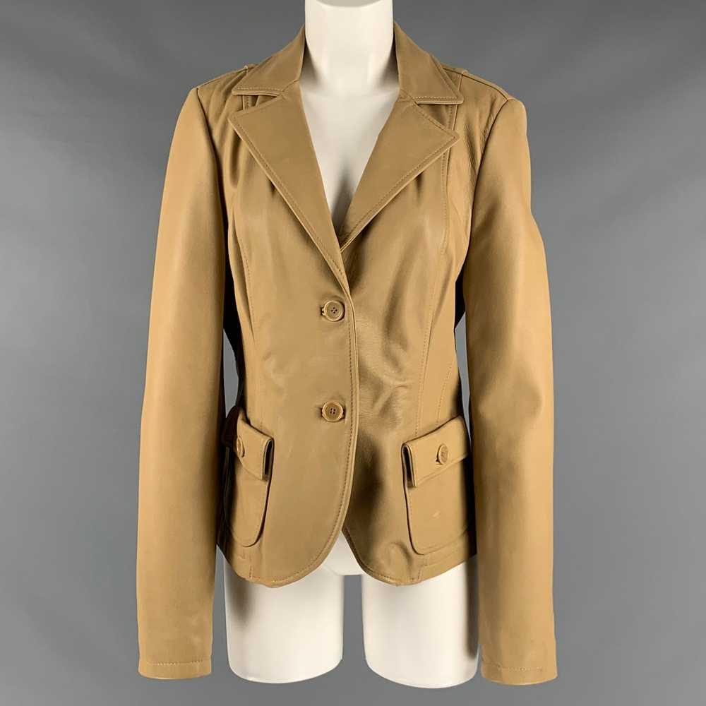 Other Khaki Leather Notch Lapel Jacket - image 1