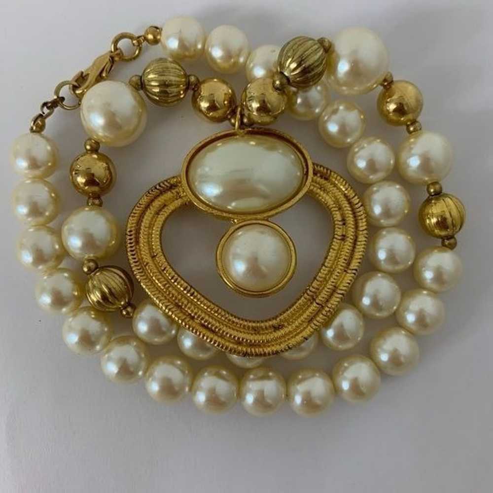 Vintage Pearl imitation Chunky Pendant Necklace - image 10