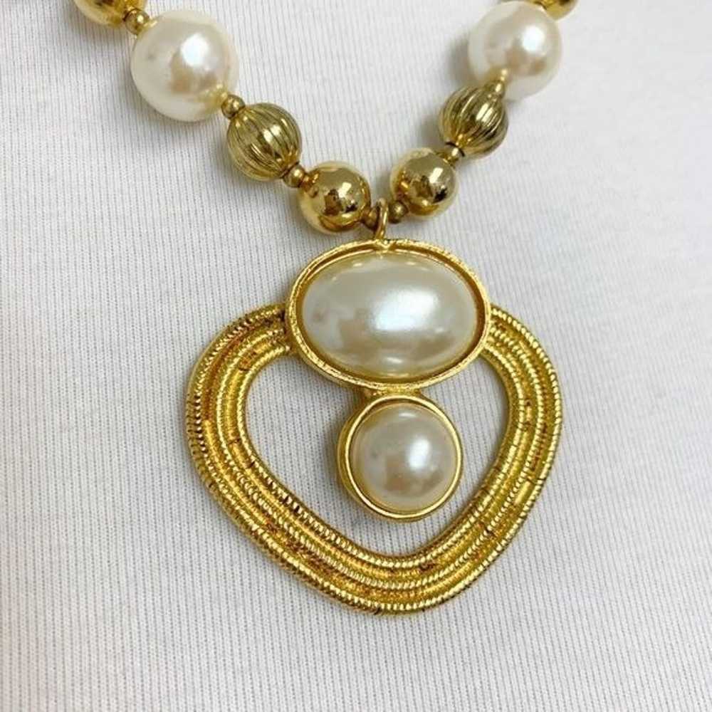 Vintage Pearl imitation Chunky Pendant Necklace - image 12