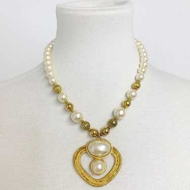 Vintage Pearl imitation Chunky Pendant Necklace - image 1