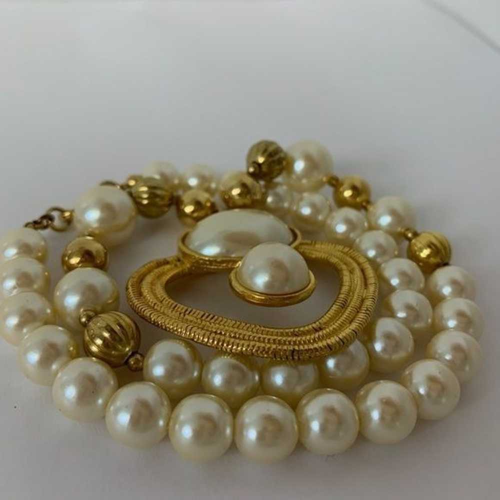 Vintage Pearl imitation Chunky Pendant Necklace - image 8