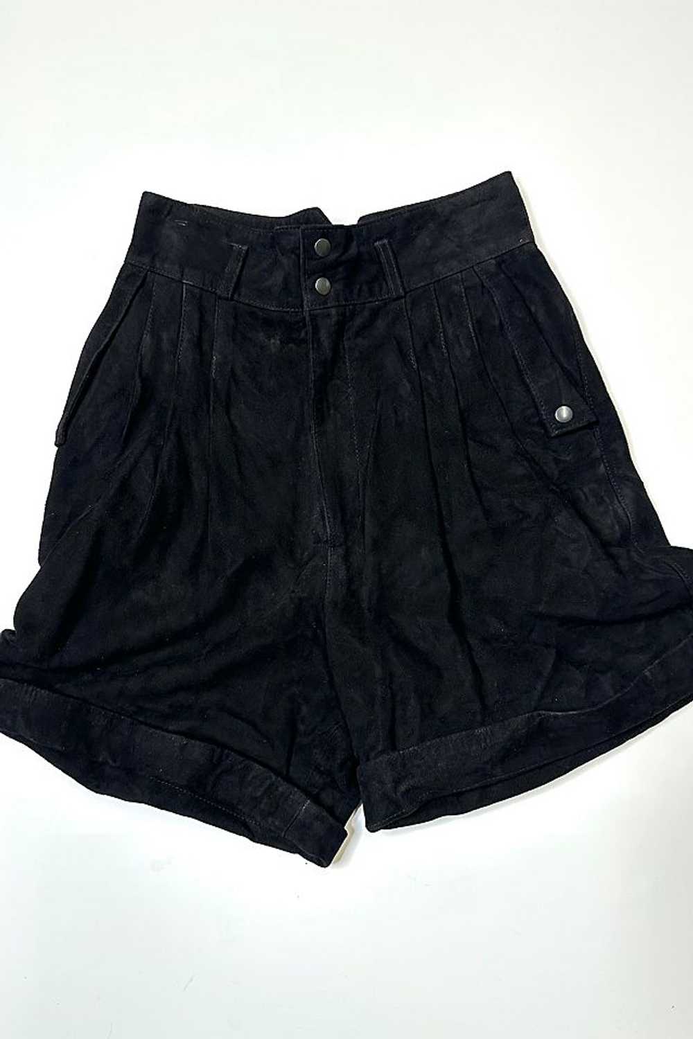 1980s Black Suede Pleated Shorts Selected by Cher… - image 1