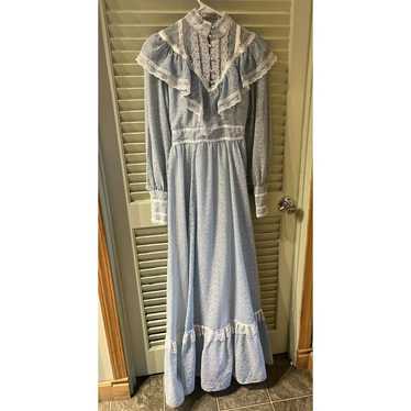 Vtg Gunne Sax Blue Prairie Dress Long Sleeve Maxi… - image 1