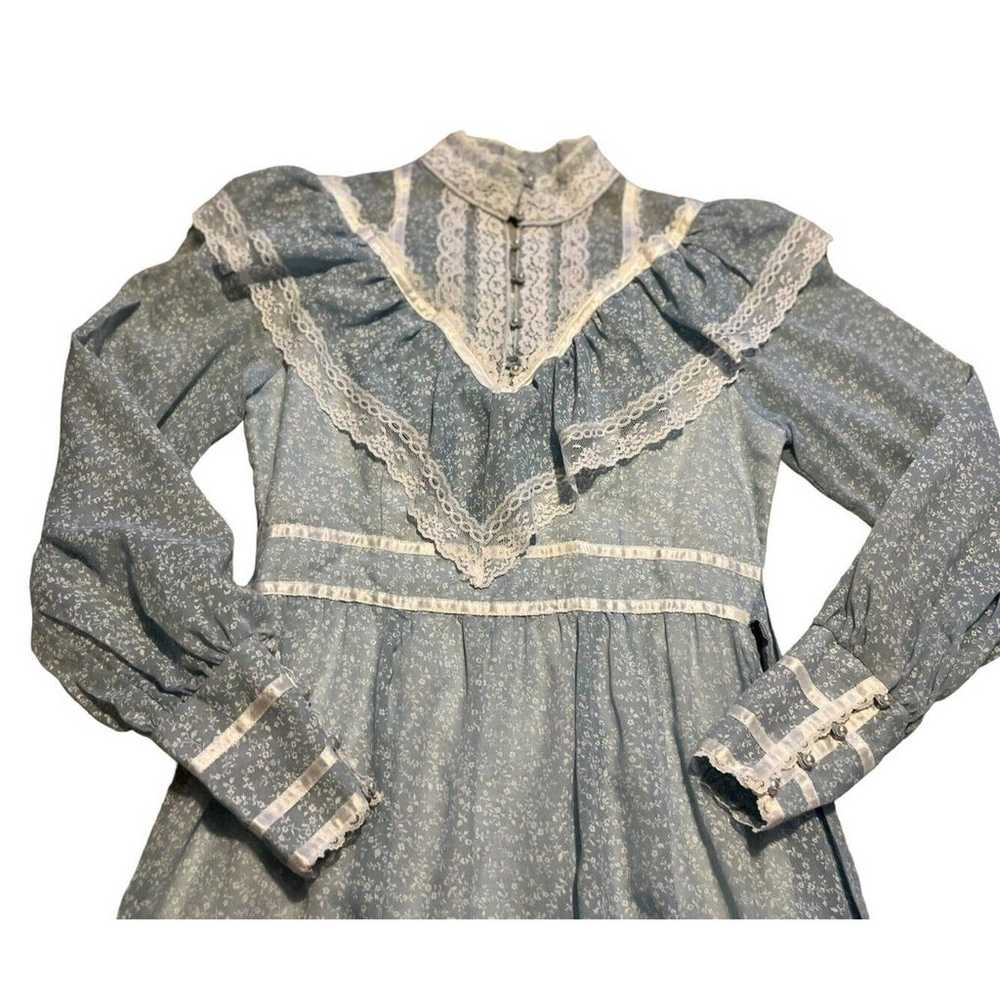 Vtg Gunne Sax Blue Prairie Dress Long Sleeve Maxi… - image 3