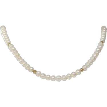 White Cultured Pearl Necklace | 14K Yellow Gold B… - image 1