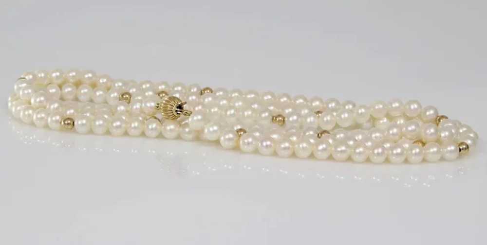 White Cultured Pearl Necklace | 14K Yellow Gold B… - image 2