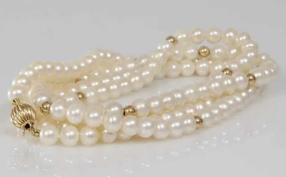 White Cultured Pearl Necklace | 14K Yellow Gold B… - image 3