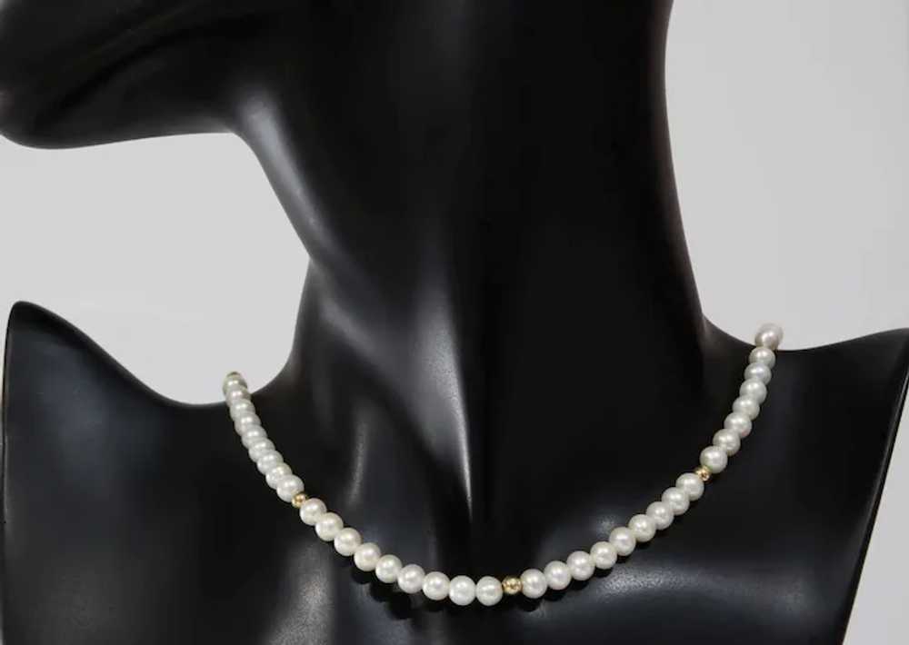 White Cultured Pearl Necklace | 14K Yellow Gold B… - image 4