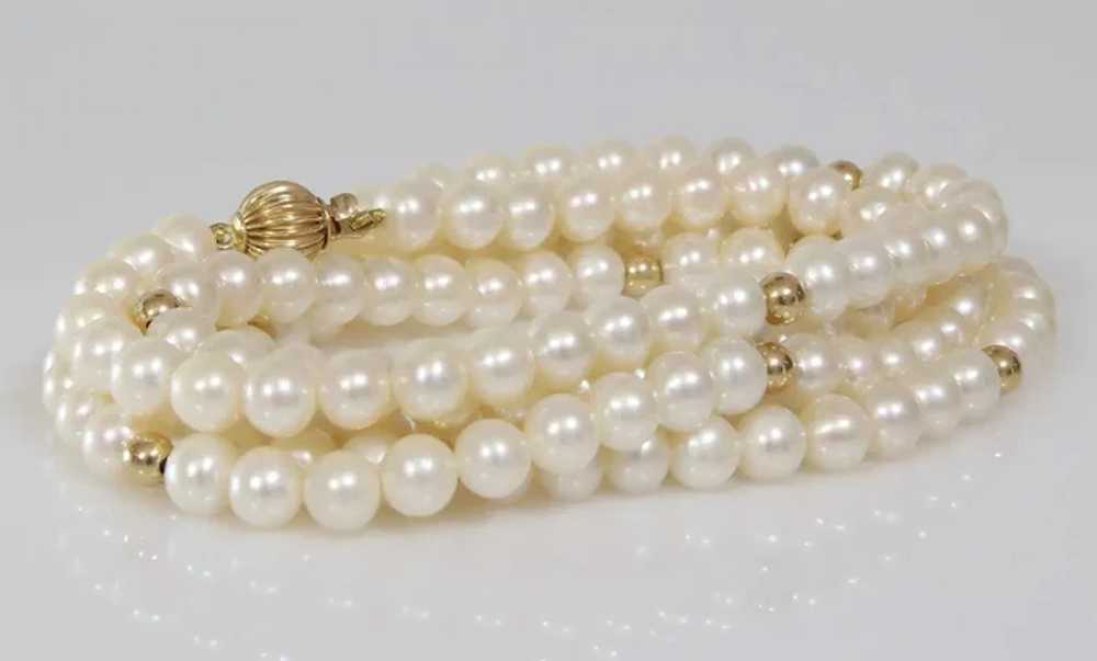 White Cultured Pearl Necklace | 14K Yellow Gold B… - image 5