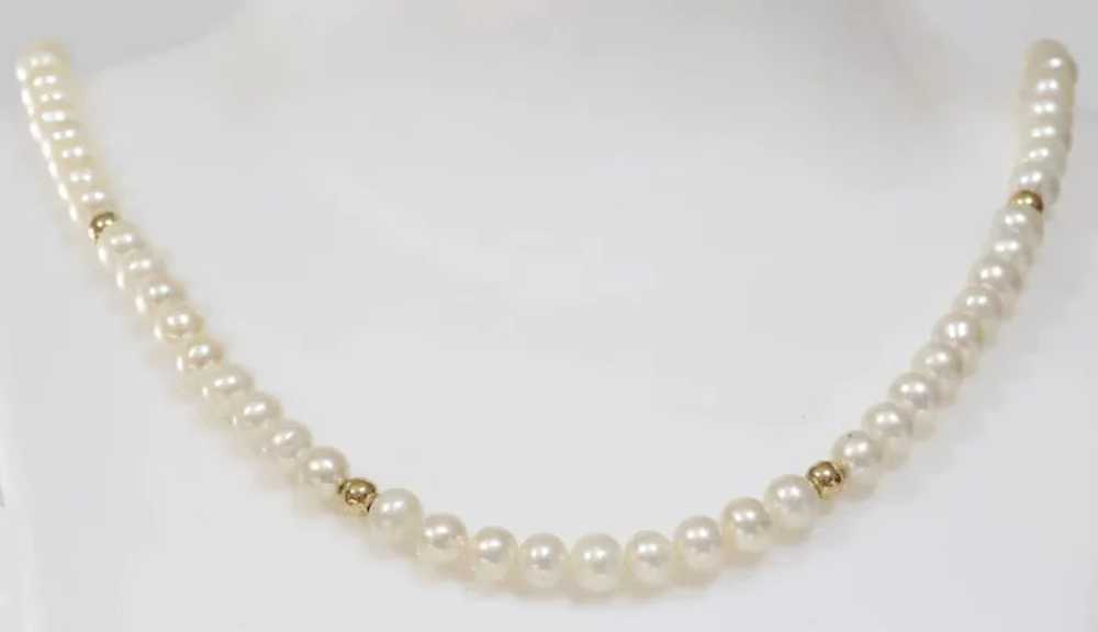 White Cultured Pearl Necklace | 14K Yellow Gold B… - image 6
