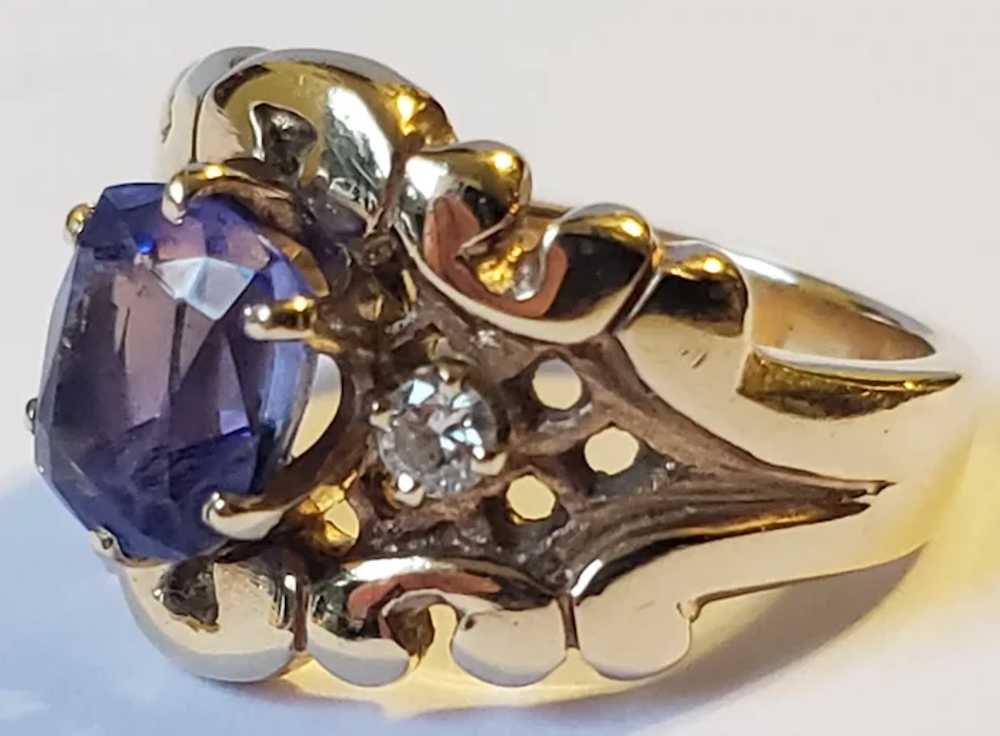 Lovely Vintage 14K Gold Tanzanite Diamond Ring - image 5