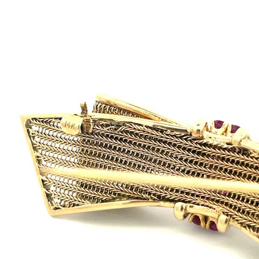 1950s 14K Yellow Gold Ruby Bow Pin - image 8