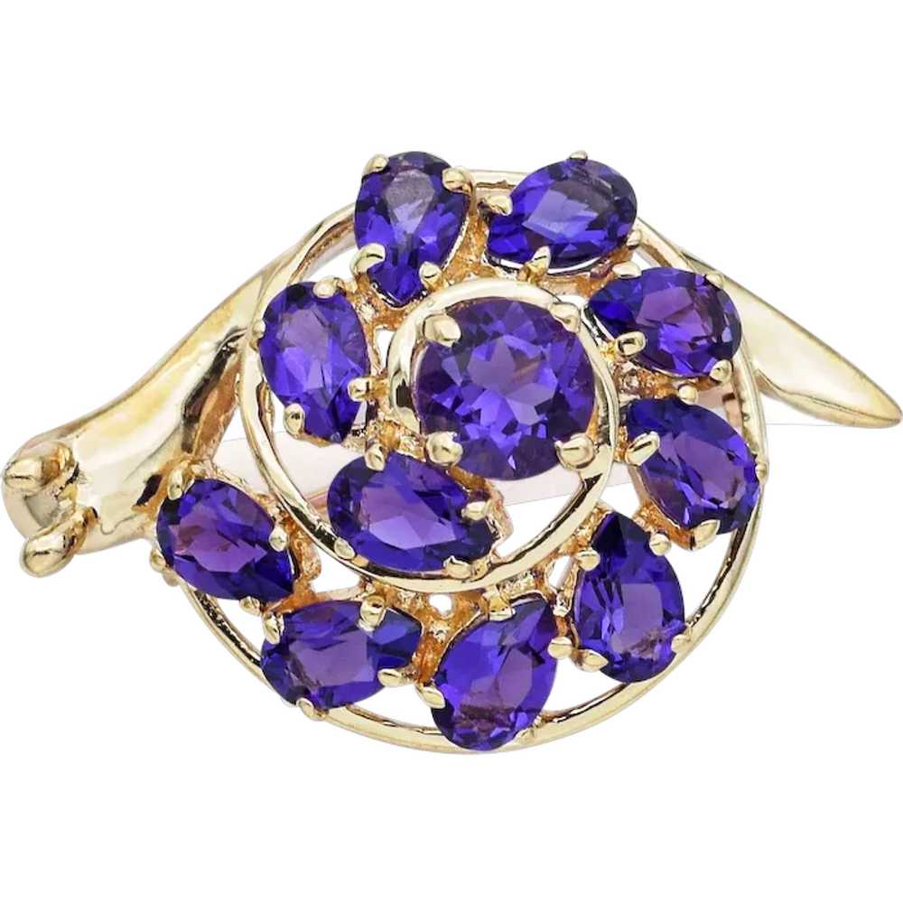 Vintage 10K Yellow Gold Amethyst Snail Brooch Pin… - image 1