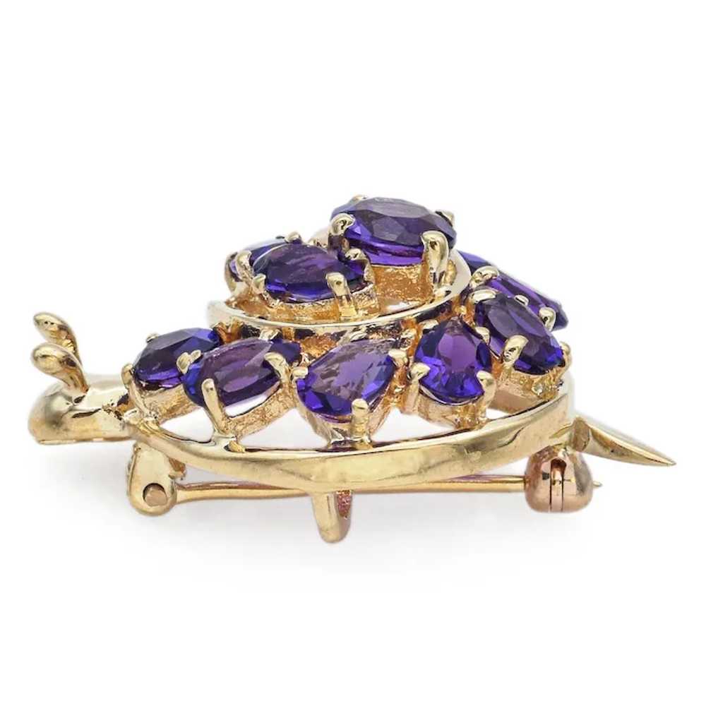 Vintage 10K Yellow Gold Amethyst Snail Brooch Pin… - image 3