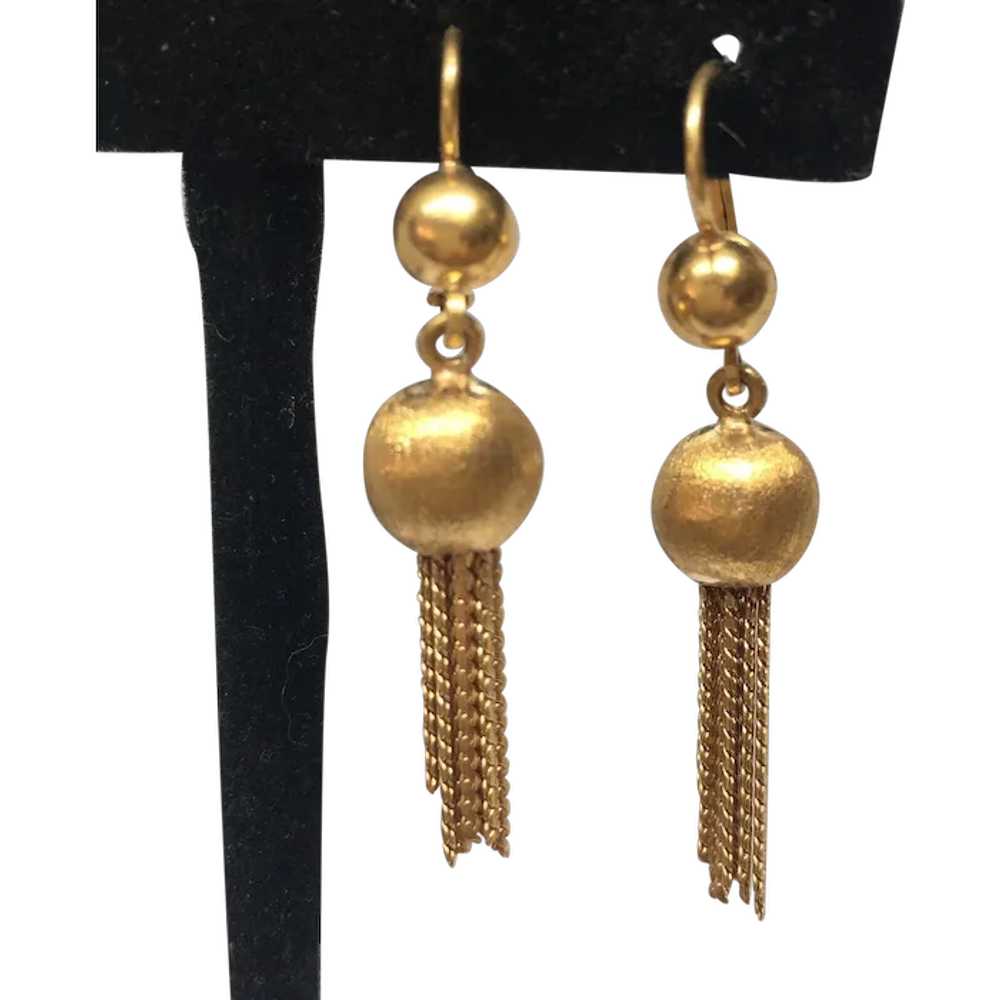 18k Solid Yellow Gold Tassel Dangling Wire Earrin… - image 1