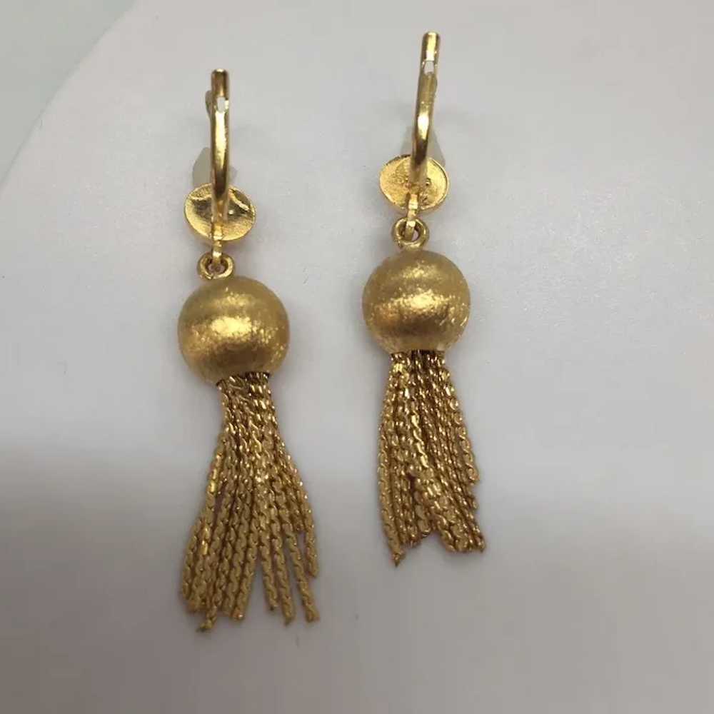18k Solid Yellow Gold Tassel Dangling Wire Earrin… - image 2