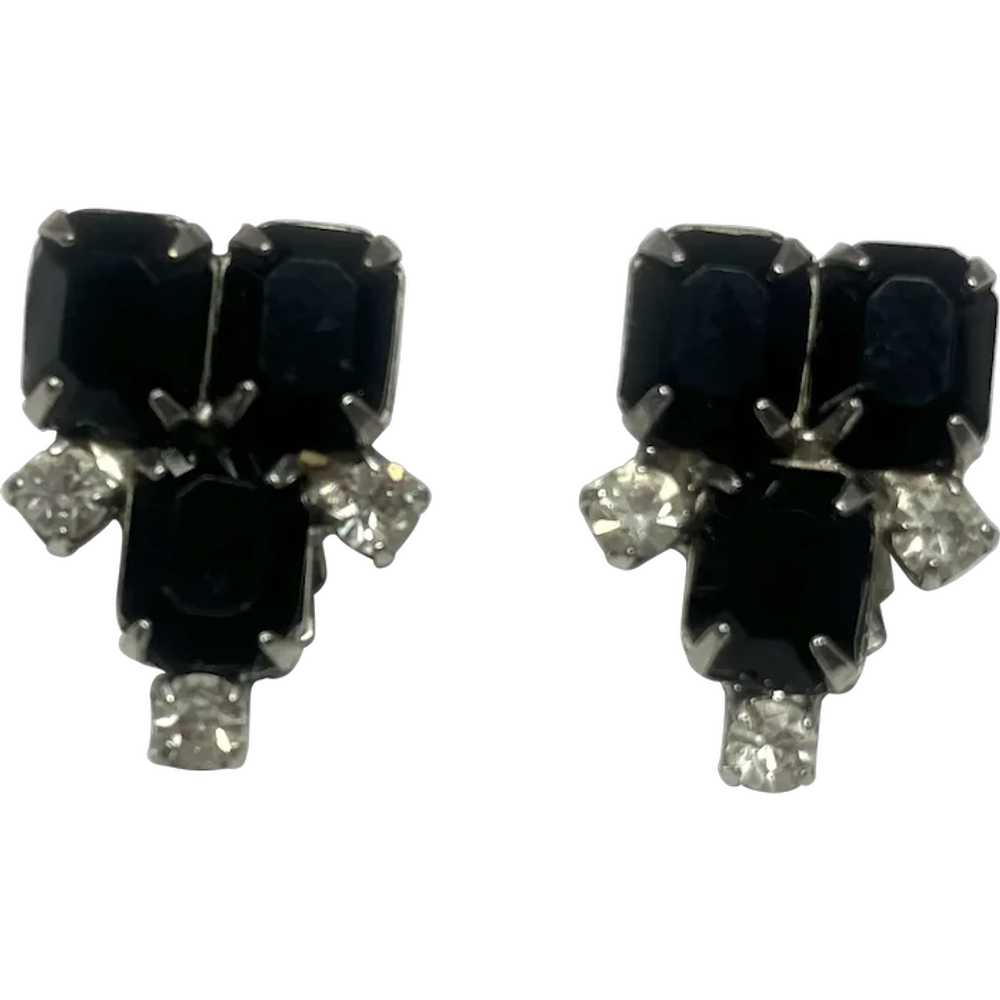 Vintage black rhinestone clip on earrings - image 1