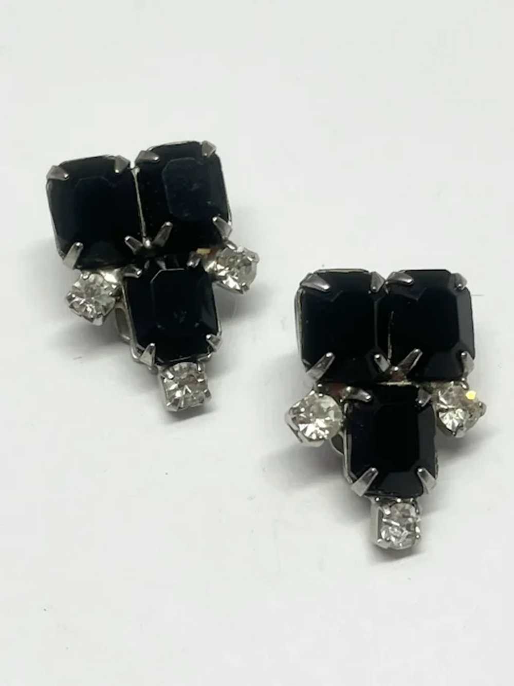Vintage black rhinestone clip on earrings - image 2