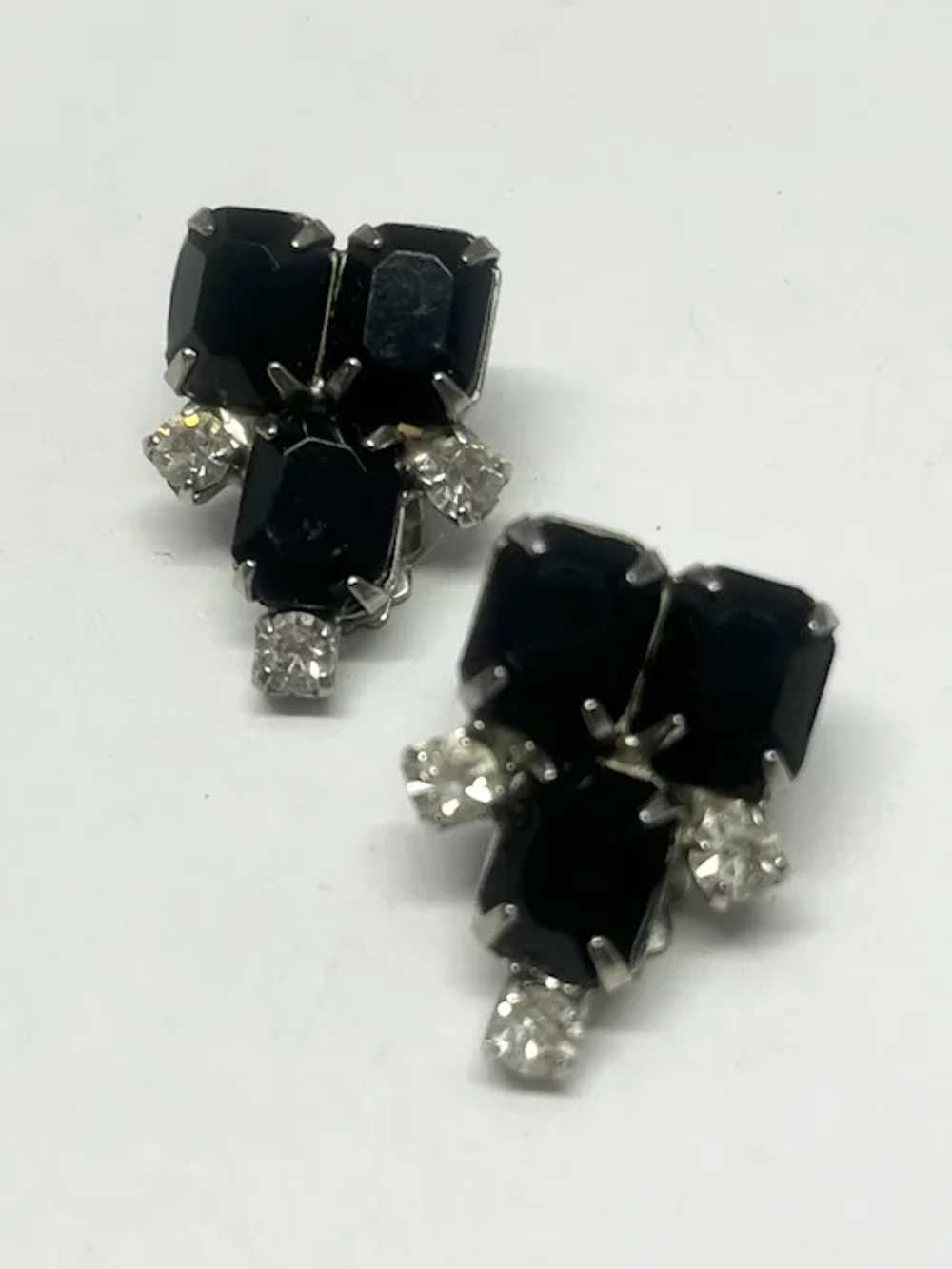Vintage black rhinestone clip on earrings - image 3