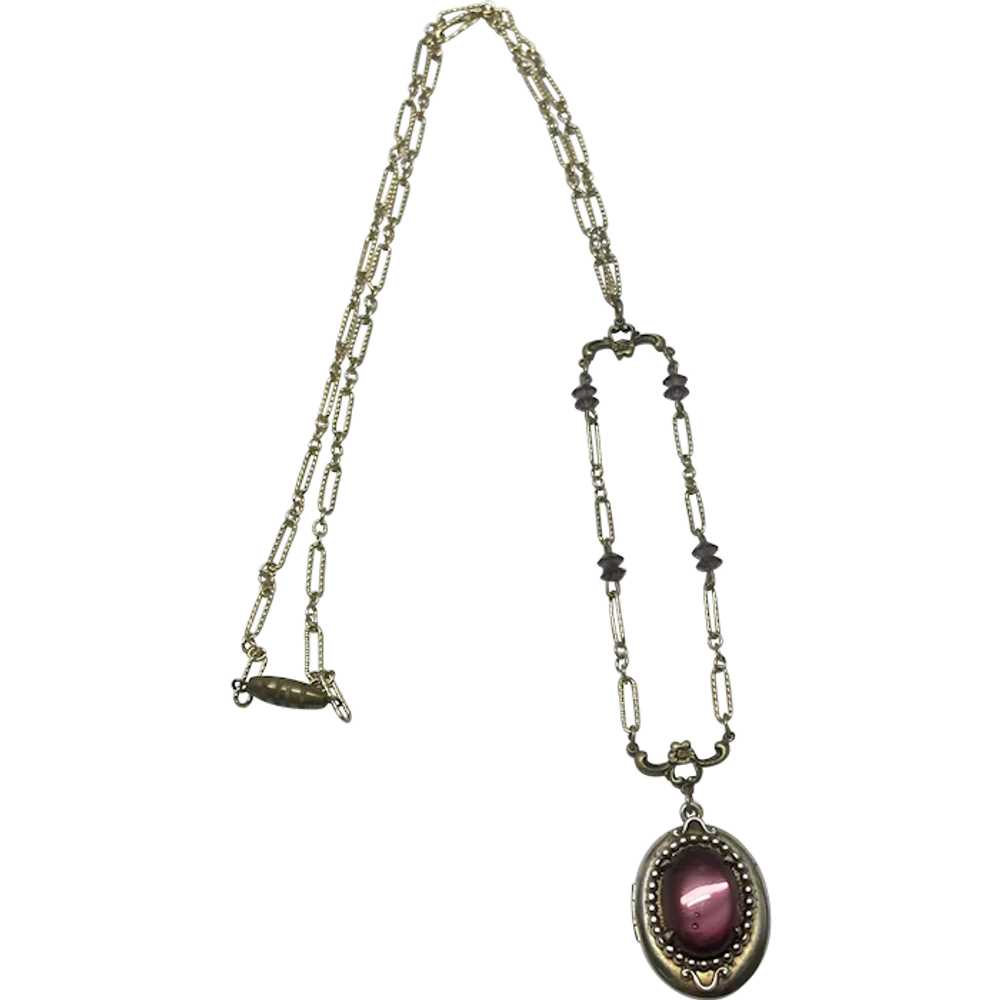 Vintage purple crystal locket necklace - image 1