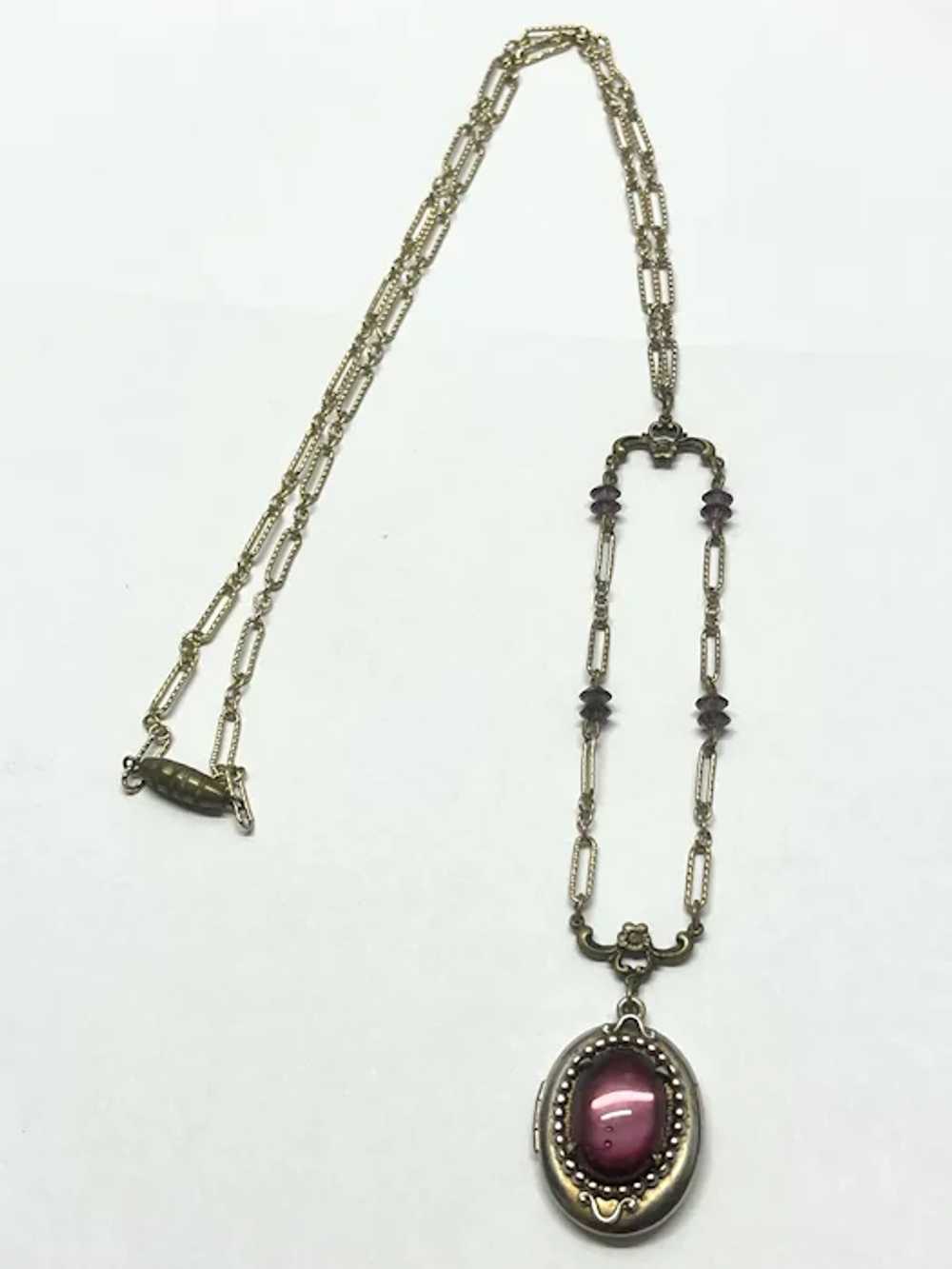Vintage purple crystal locket necklace - image 2