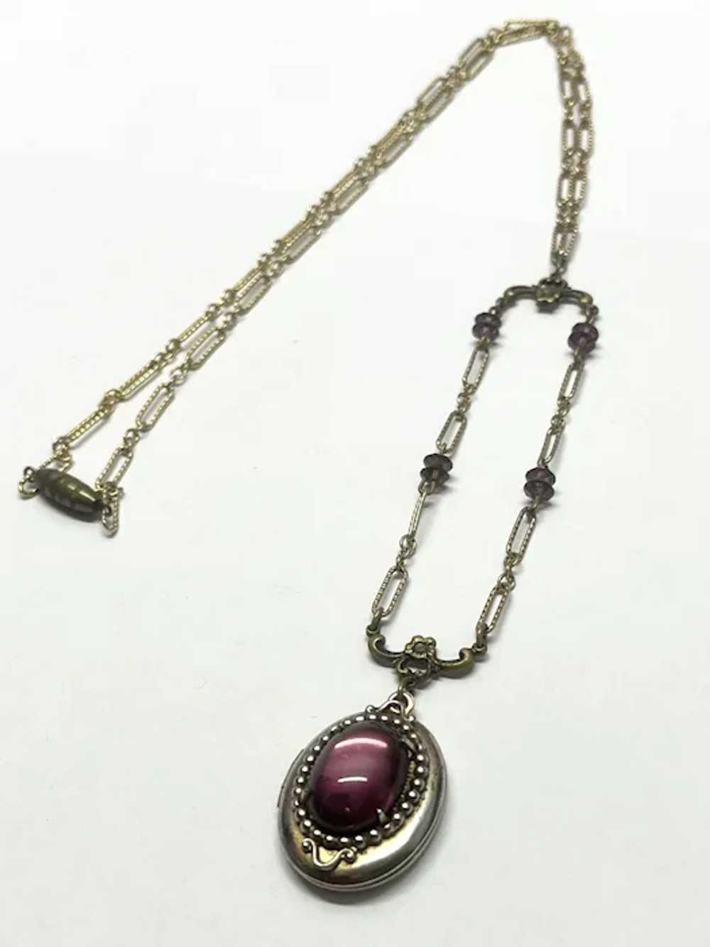Vintage purple crystal locket necklace - image 3