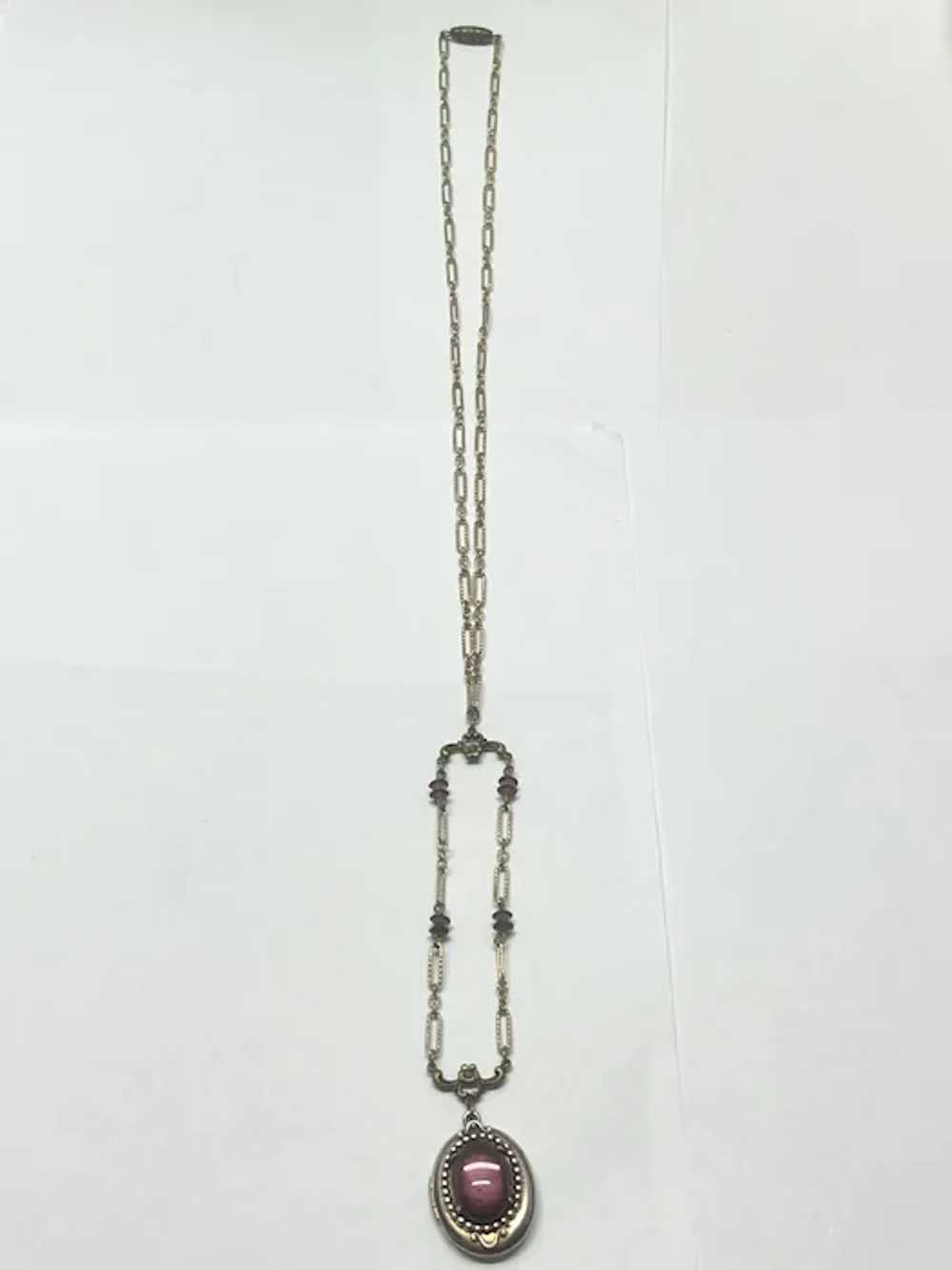 Vintage purple crystal locket necklace - image 4