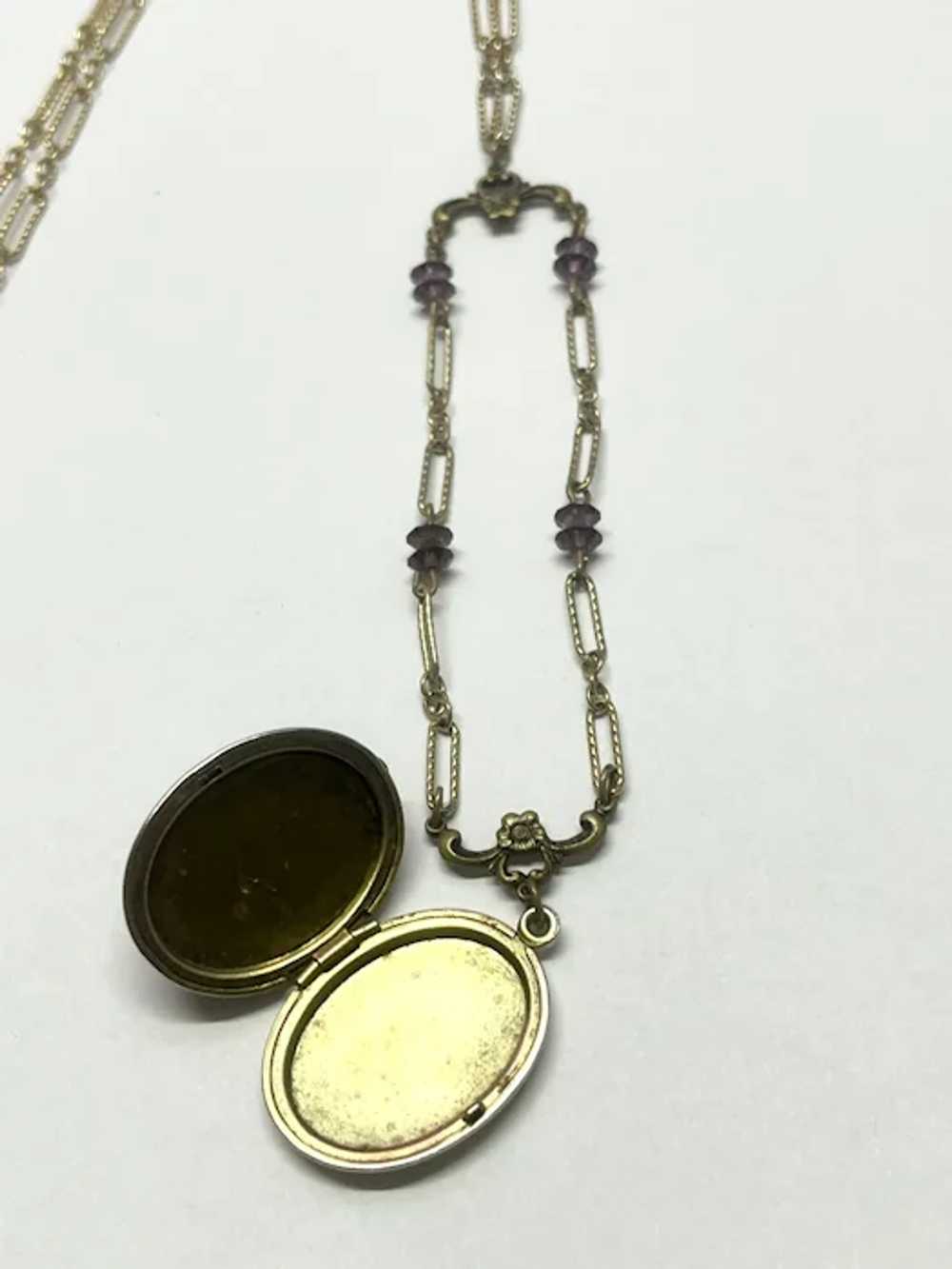 Vintage purple crystal locket necklace - image 5