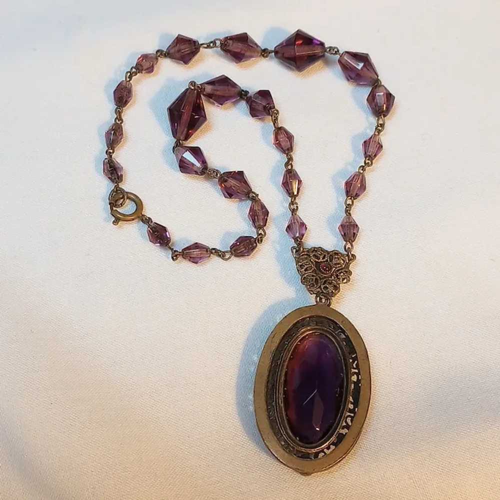 Czech amethyst glass brass pendant necklace - image 4