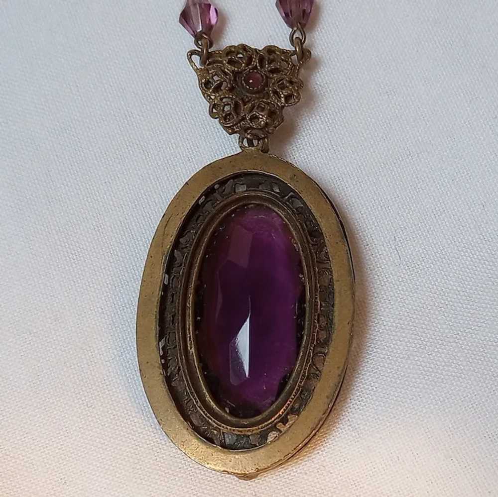 Czech amethyst glass brass pendant necklace - image 5