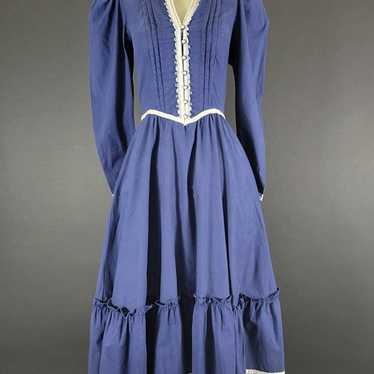 70s Gunne Sax Navy Blue Prairie Dress - image 1
