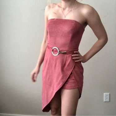 NBD Pink Faux Suede Strapless Romper