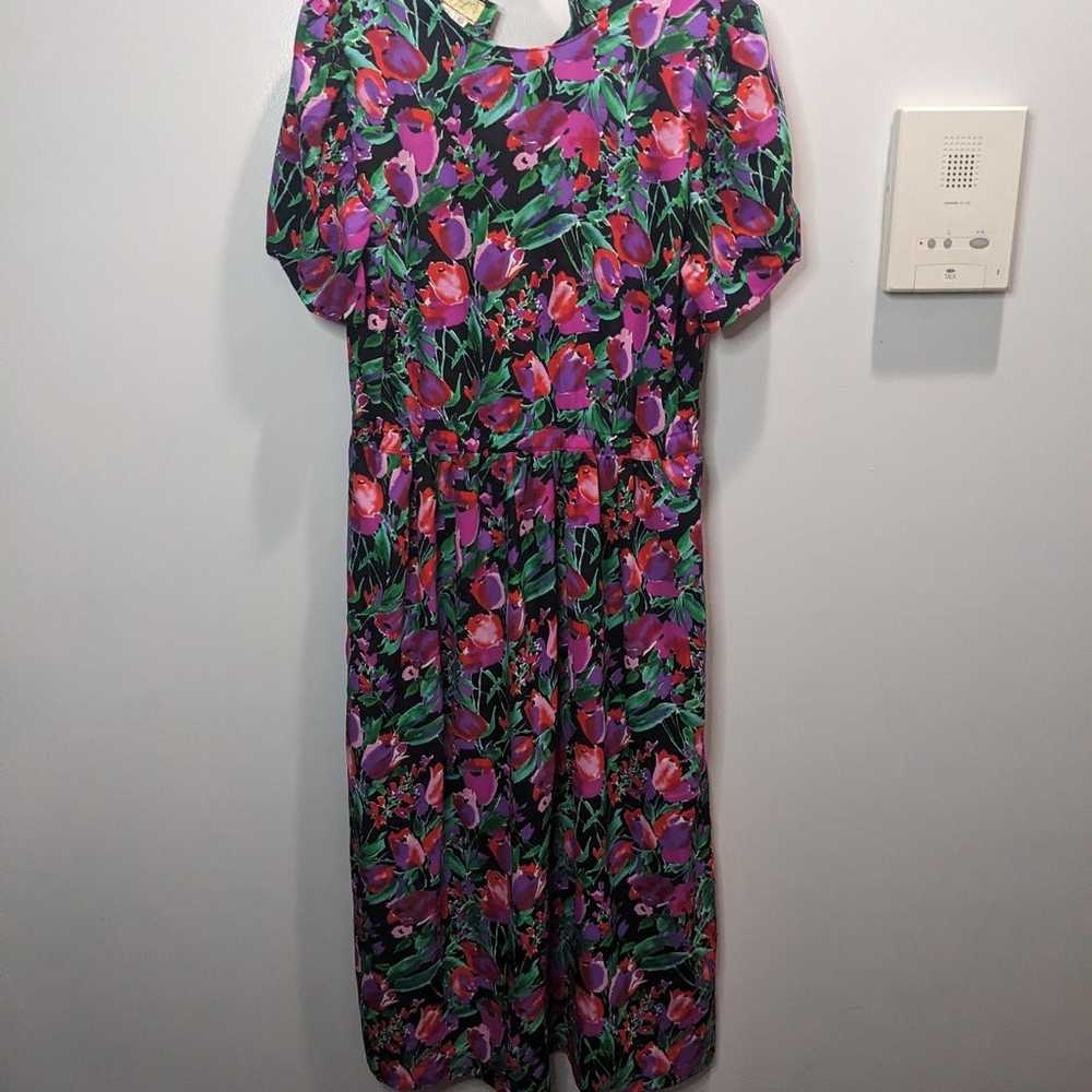 90s Vintage Tropical Holiday Dress Neon Floral Si… - image 1