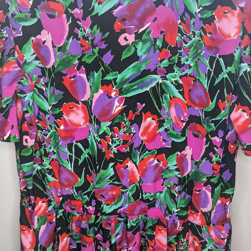 90s Vintage Tropical Holiday Dress Neon Floral Si… - image 2