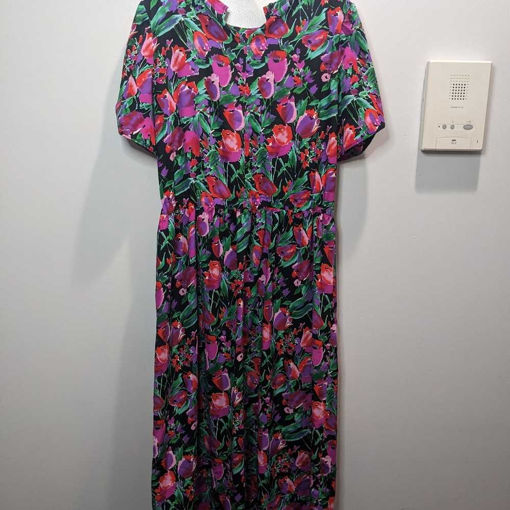 90s Vintage Tropical Holiday Dress Neon Floral Si… - image 5