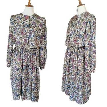 Vintage Silk Floral Acid Pleated Day Dress - image 1