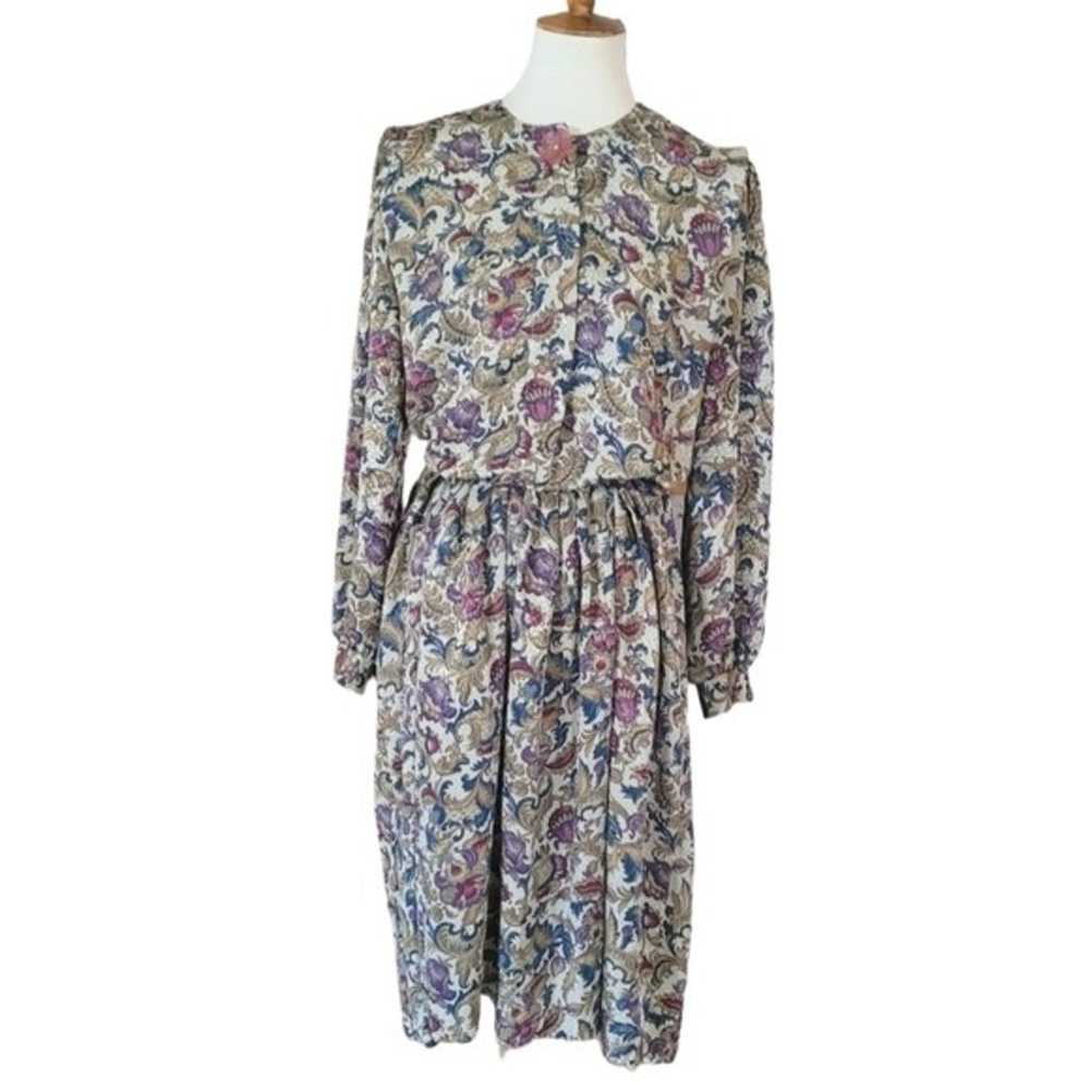 Vintage Silk Floral Acid Pleated Day Dress - image 2