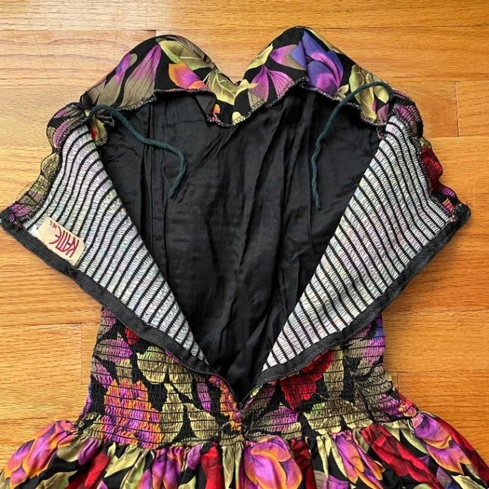 80s Bright Floral Strapless Corset Fit Flare Part… - image 8