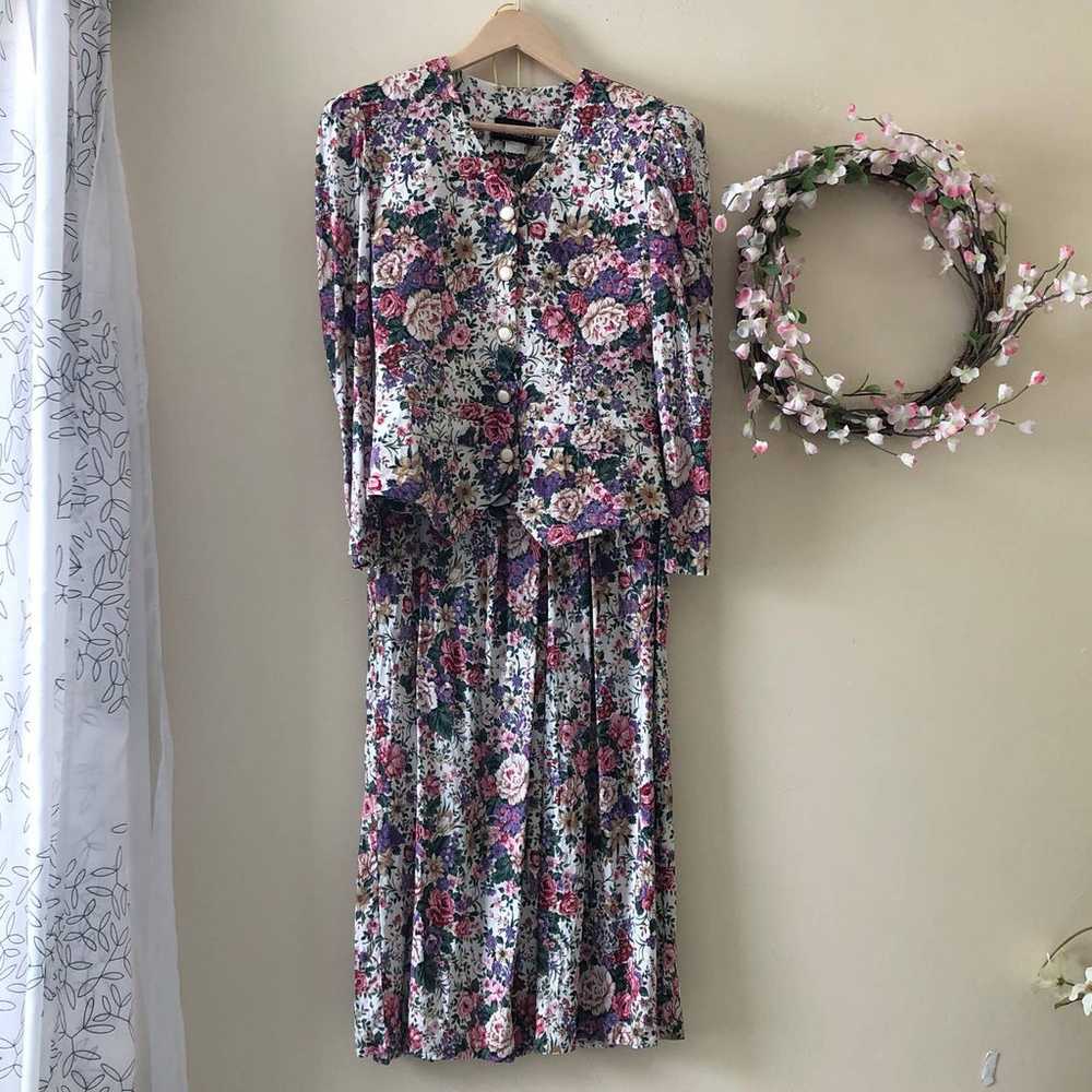 John Roberts Vintage Floral Shirt Dress Two Piece… - image 1