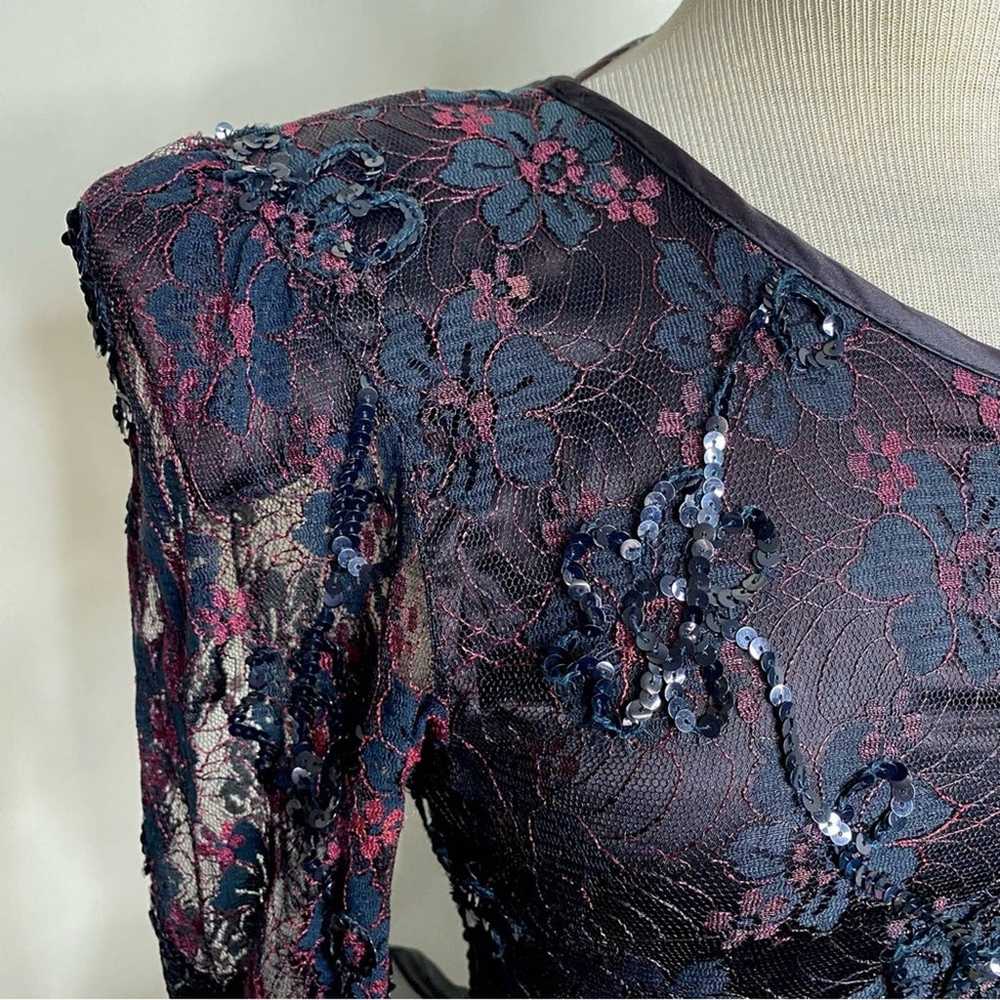 Vintage 80s Jewoo’s Evening black sequin lace & r… - image 6