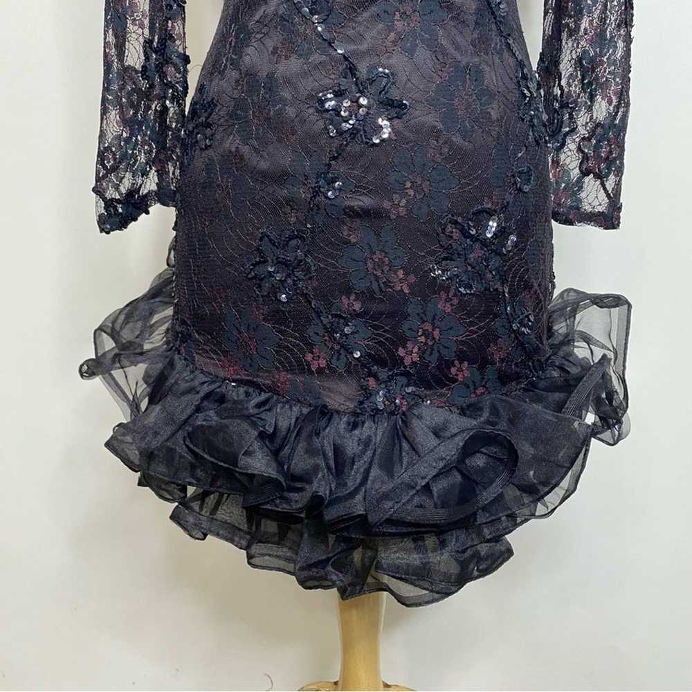 Vintage 80s Jewoo’s Evening black sequin lace & r… - image 8