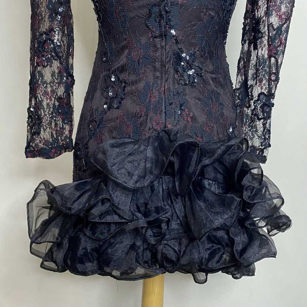 Vintage 80s Jewoo’s Evening black sequin lace & r… - image 9