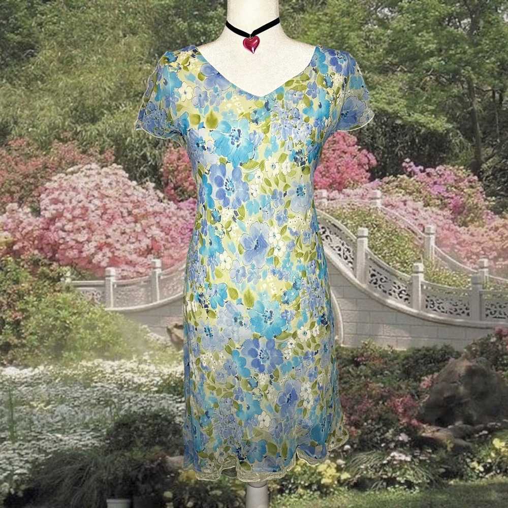 CDC Petite Blue Floral 90s Midi Dress Size 2 - image 1