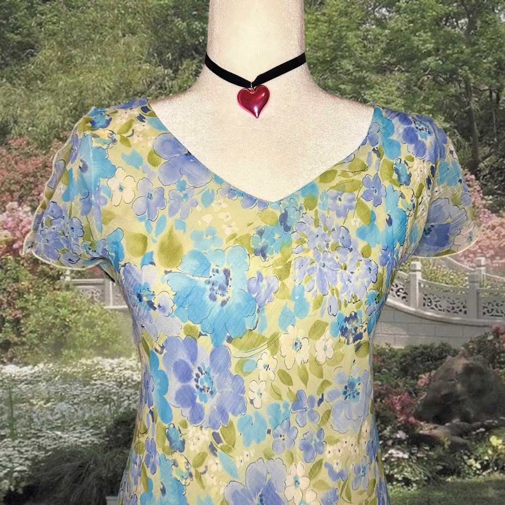CDC Petite Blue Floral 90s Midi Dress Size 2 - image 2